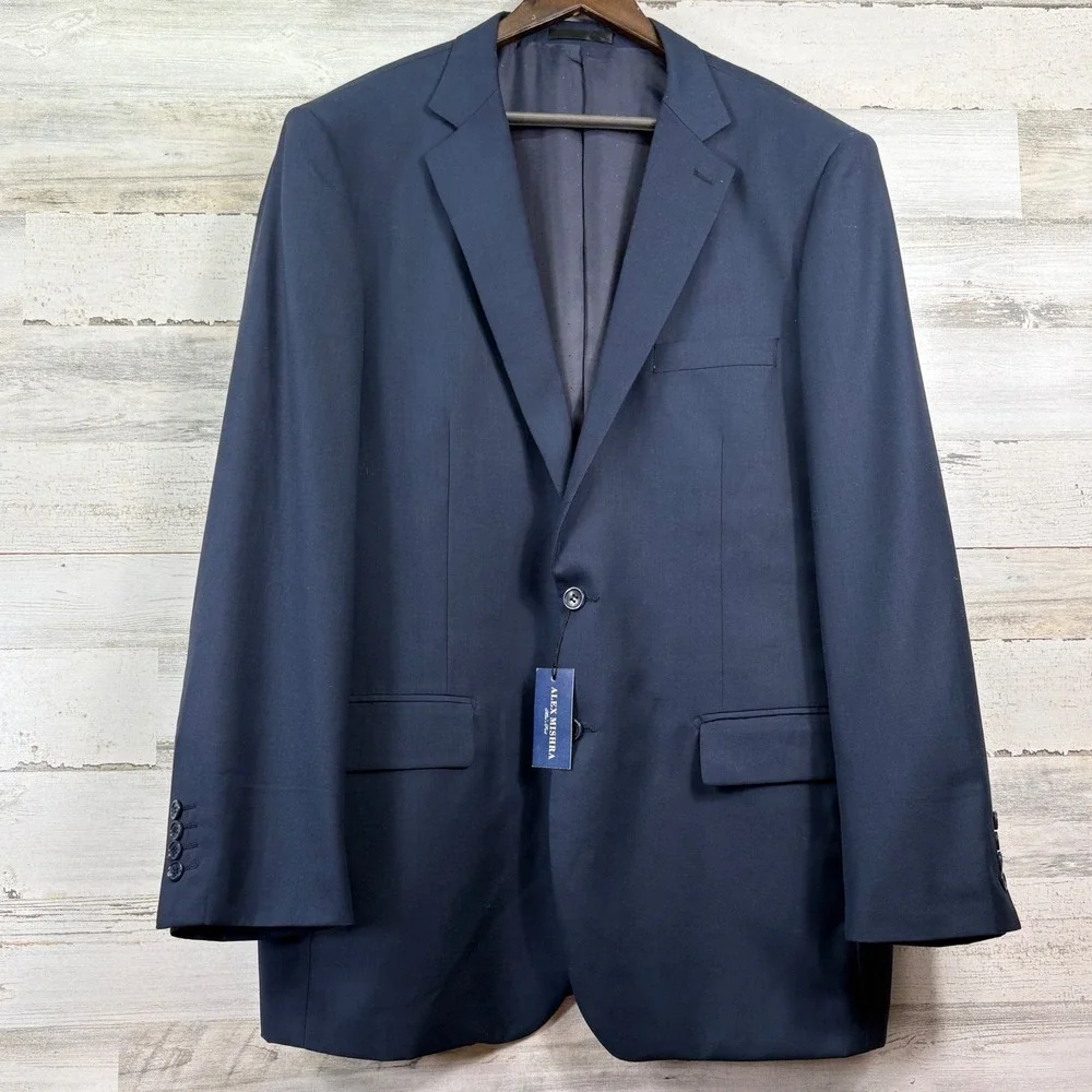Alex Mishra Suit Jacket Men 46L Navy Blue New Two Button Long Fit Corpcore‎ NEW